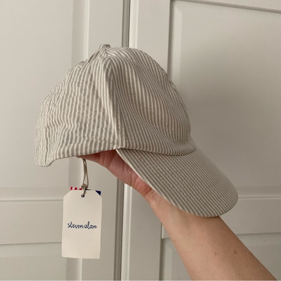 Steven Alan Baseball Cap Gray Seersucker Stripe Hat - Picture 2 of 4
